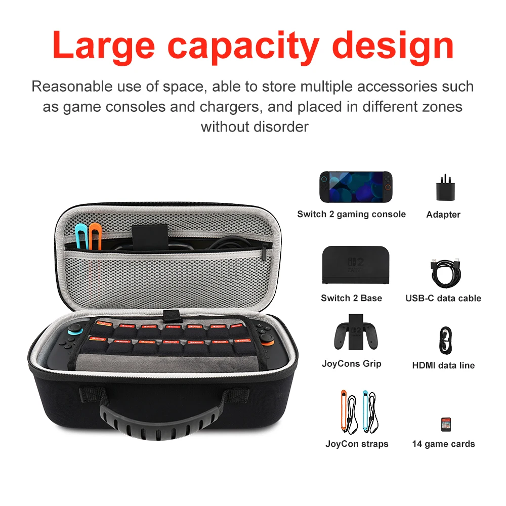 

Портативная большая сумка-органайзер для Switch 2, водонепроницаемый дорожный жесткий чехол с защитой от царапин для Switch 2, игровые аксессуары