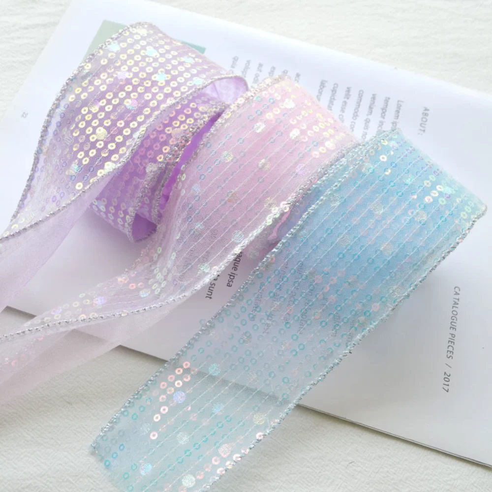 

1M 5.5CM Double Layered Sequin Fabric With Edge Stitching Children's Princess Hair Accessories, Headwear Materials Handmade DIY