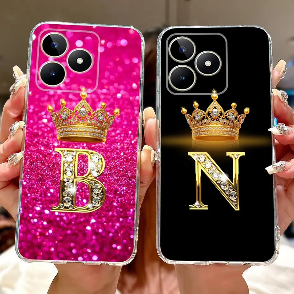 For Realme Note 50 Case RMX3834 Cover Luxury Crown Letters Soft Silicone Clear TPU Phone Case For Realme C51 C53 Note50 4G Funda