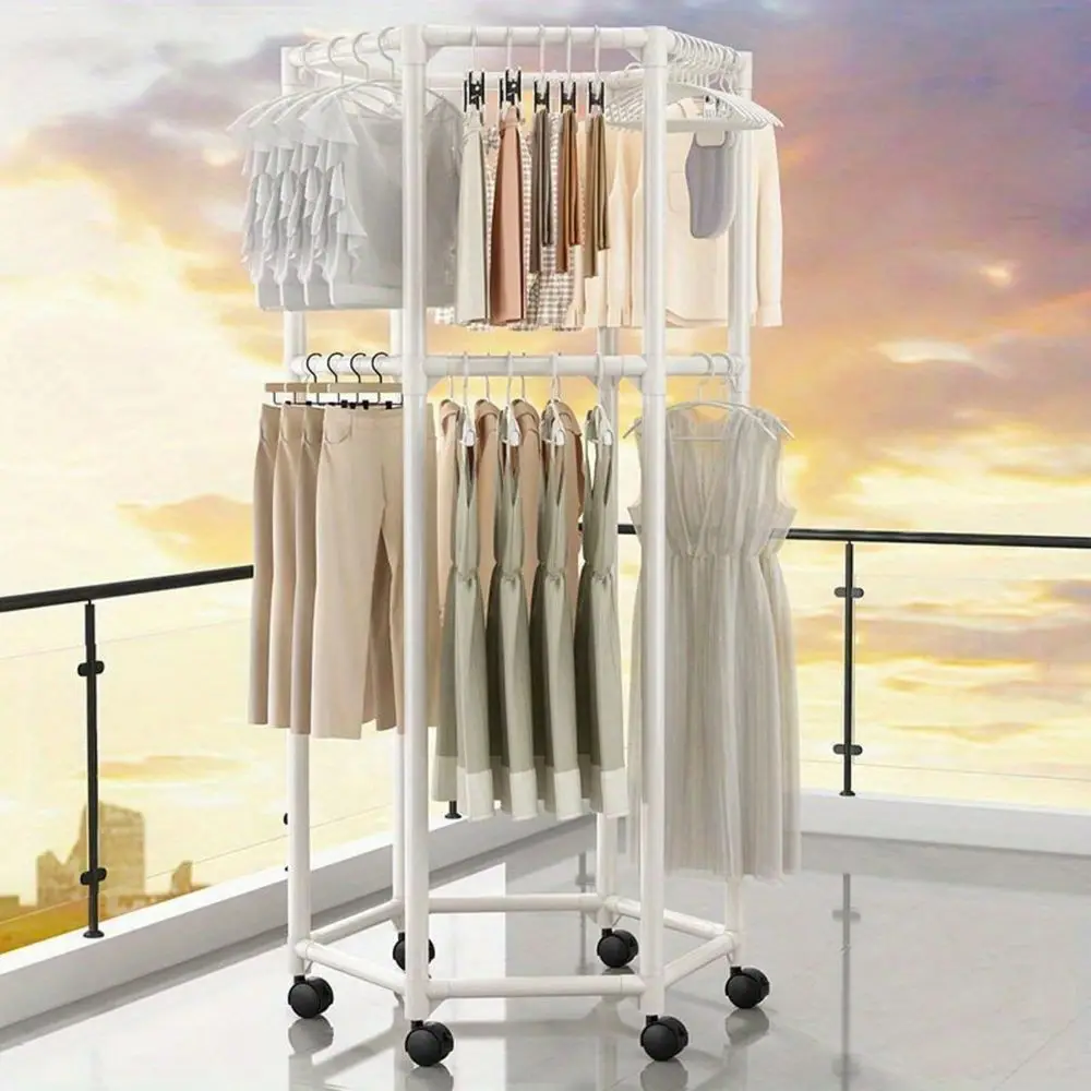 Rotating Wheel Drying Racks Single Layer Height 47 And Double Layer 69 , Durable Metal And Polypropylene Material, Suitable For