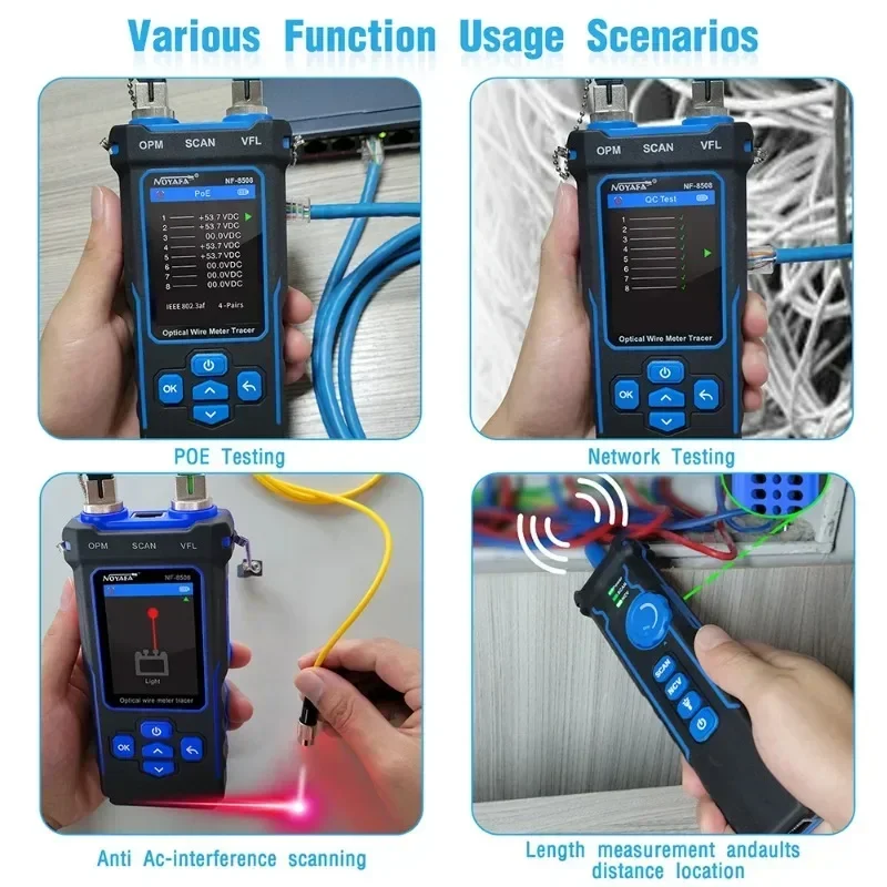 NOYAFA NF-8508 Tester per cavi di rete Tester per misuratore di potenza ottica LAN Display LCD Misura lunghezza Wiremap Tester Tracker per cavi