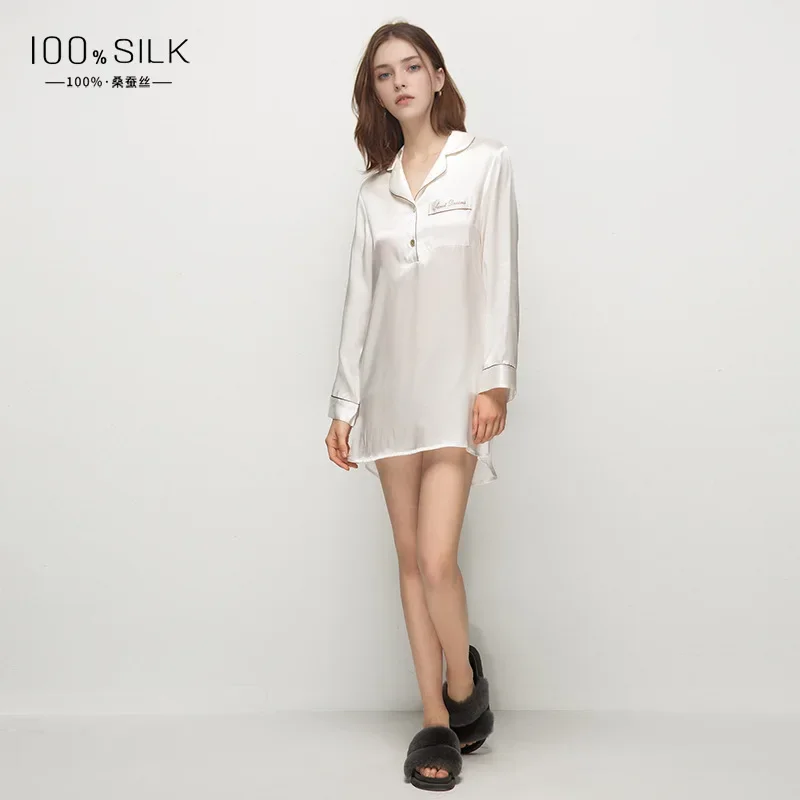 

Ночная рубашка из 100% тутового шелка, мини-платье, сексуальная и охлаждающая летняя сорочка, одежда для сна, женские пижамы с длинными рукавами, одежда для дома