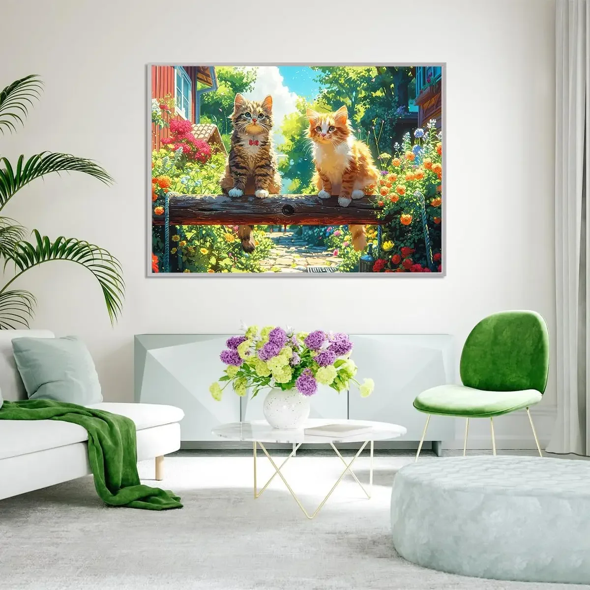 Kittens in Flowers 300/500/1000 Pcs Jigsaw Wooden Puzzle for Gameroom Bedroom Livingroom Decor Relieve Stress Relax The Brain