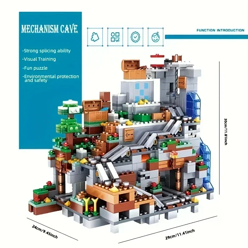 MINISO Mountain Cave Building Block Toys, giocattoli per l'illuminazione dei bambini, regali di natale