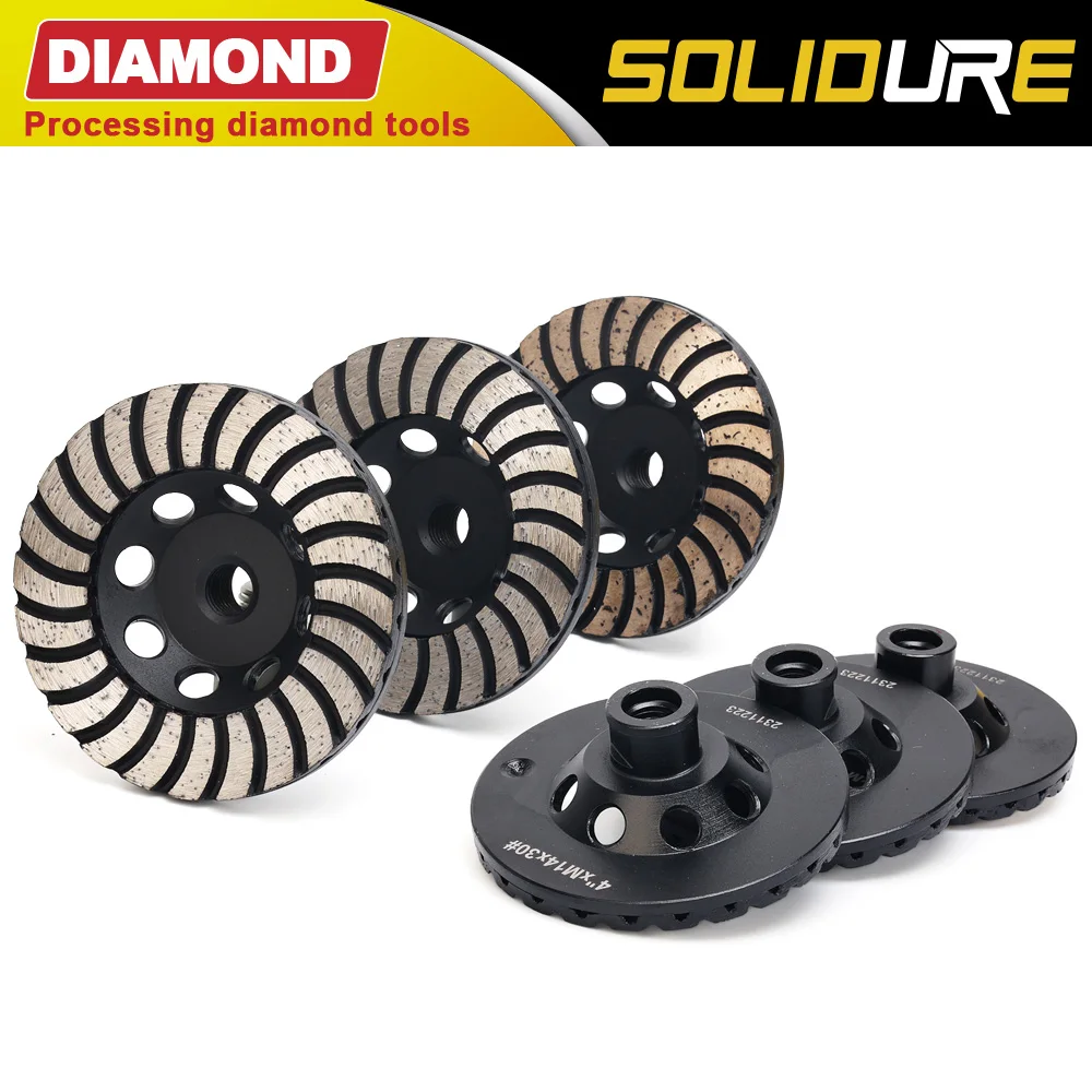 4 inch arbor 3pcs/set M14 turbo diamond grinding disc wheels with Iron backer for grinding stone,concrete and tiles