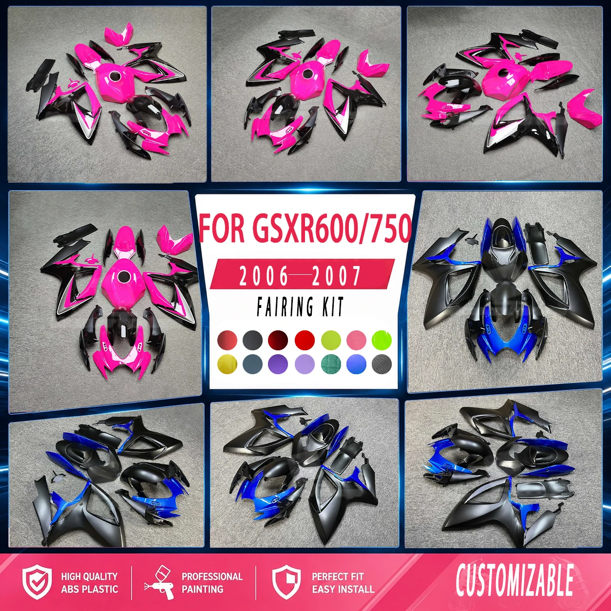 Full Fairing Kit 2006 2007 GSXR600 750 Complete Body Plastics Set Bodywork Covers Fairings for 06 07 GSXR750 600
