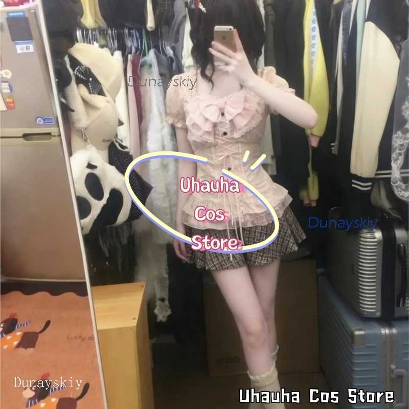 Uhauha Cos*NANA Rococo Style Komatsu Nana Cosplay Costume Pink Date Outfits Vintage Retro 4pc Waistcoat Skirt Shirt Camisole view 3