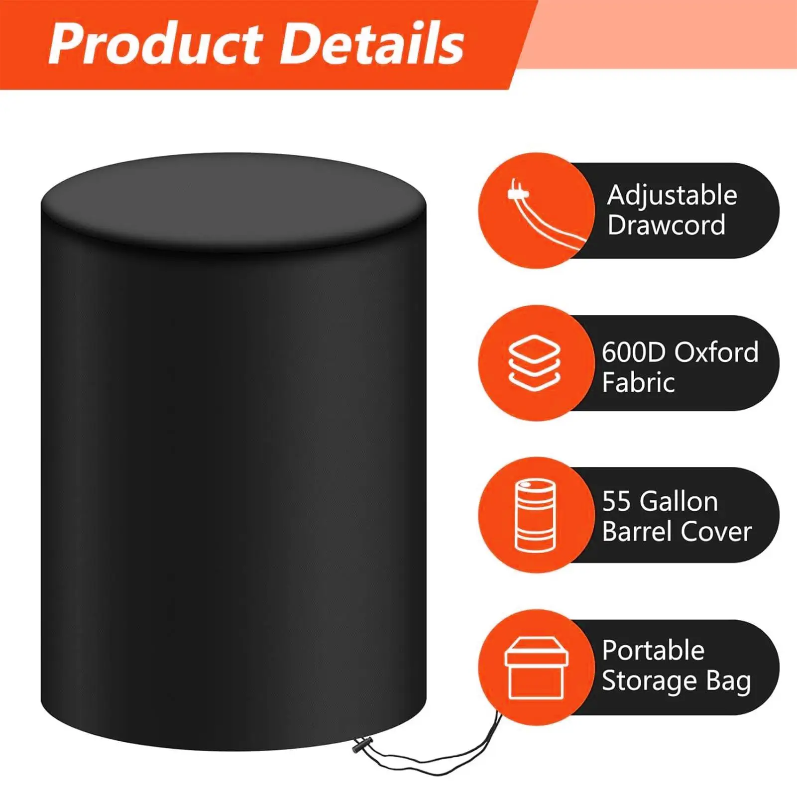 Rain Barrel Cover 55-Gallon Waterproof Rain Snow Bucket Cover With Drawstring Dust-proof Adjustable All Weather Protection
