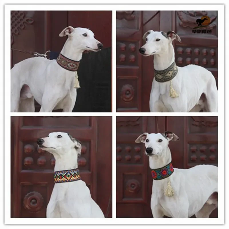 Dog Collar for Whippets Greyhounds Sheepskin Breathable Dog necklace Retro Italian Greyhounds Collar Wide Leather Whippet Collar