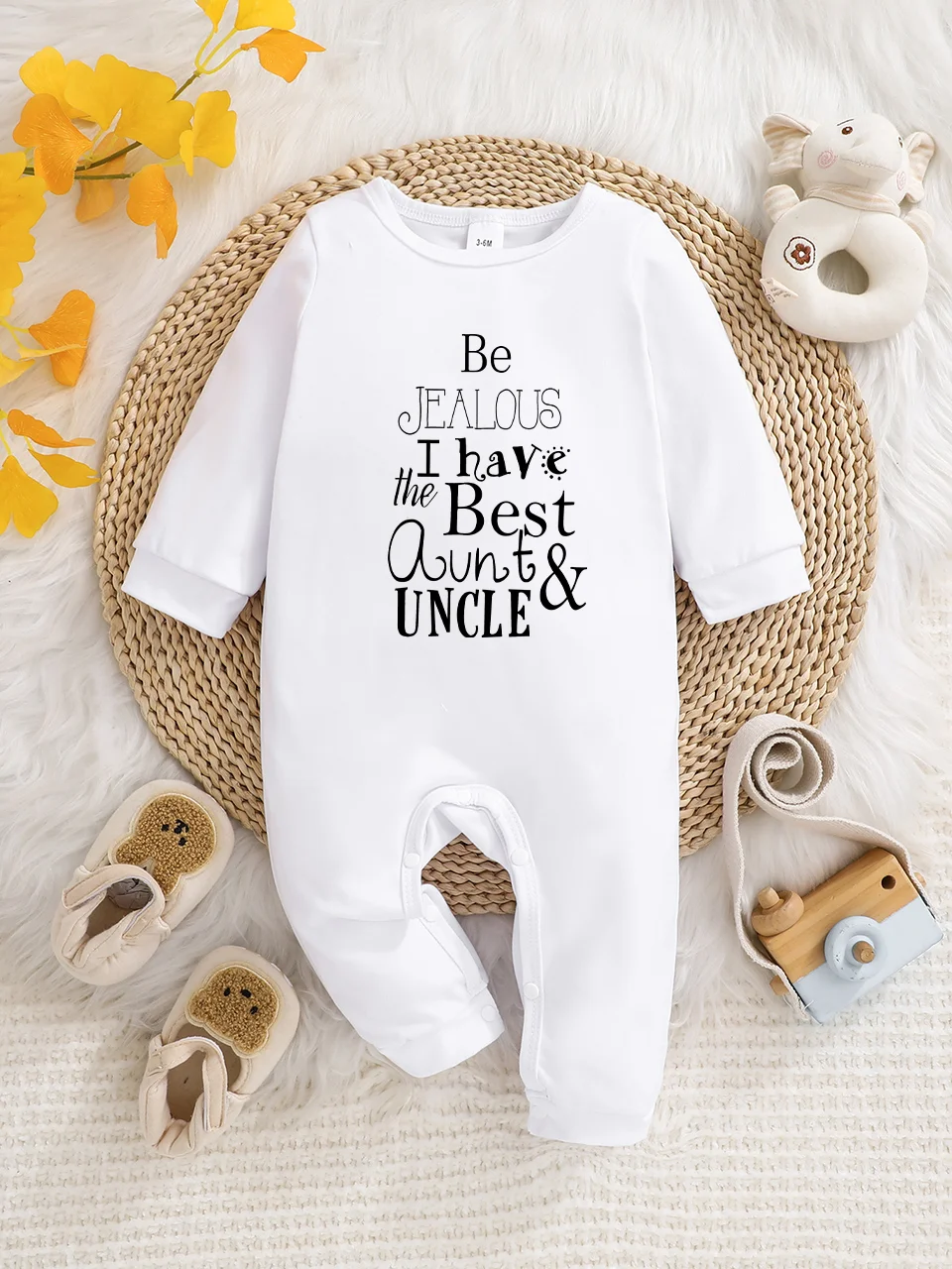 2026 New Arrival: Long-Sleeved Baby Bodysuit with Fun Letter Print, Button Design, Easy Care, Suitable for New Parents