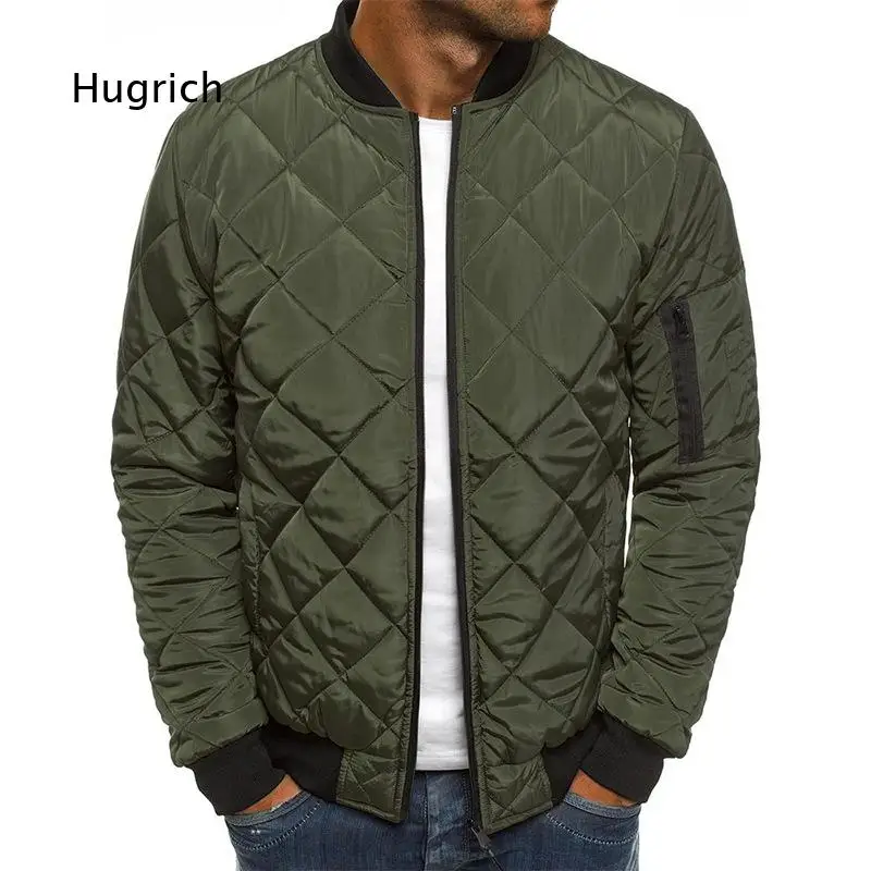 Men Red Diamond Quilted Bomber Jacket Full Zip Ribbed Collar Cuff Hem with Sleeve Zipper Pocket Casual Lightweight Winter