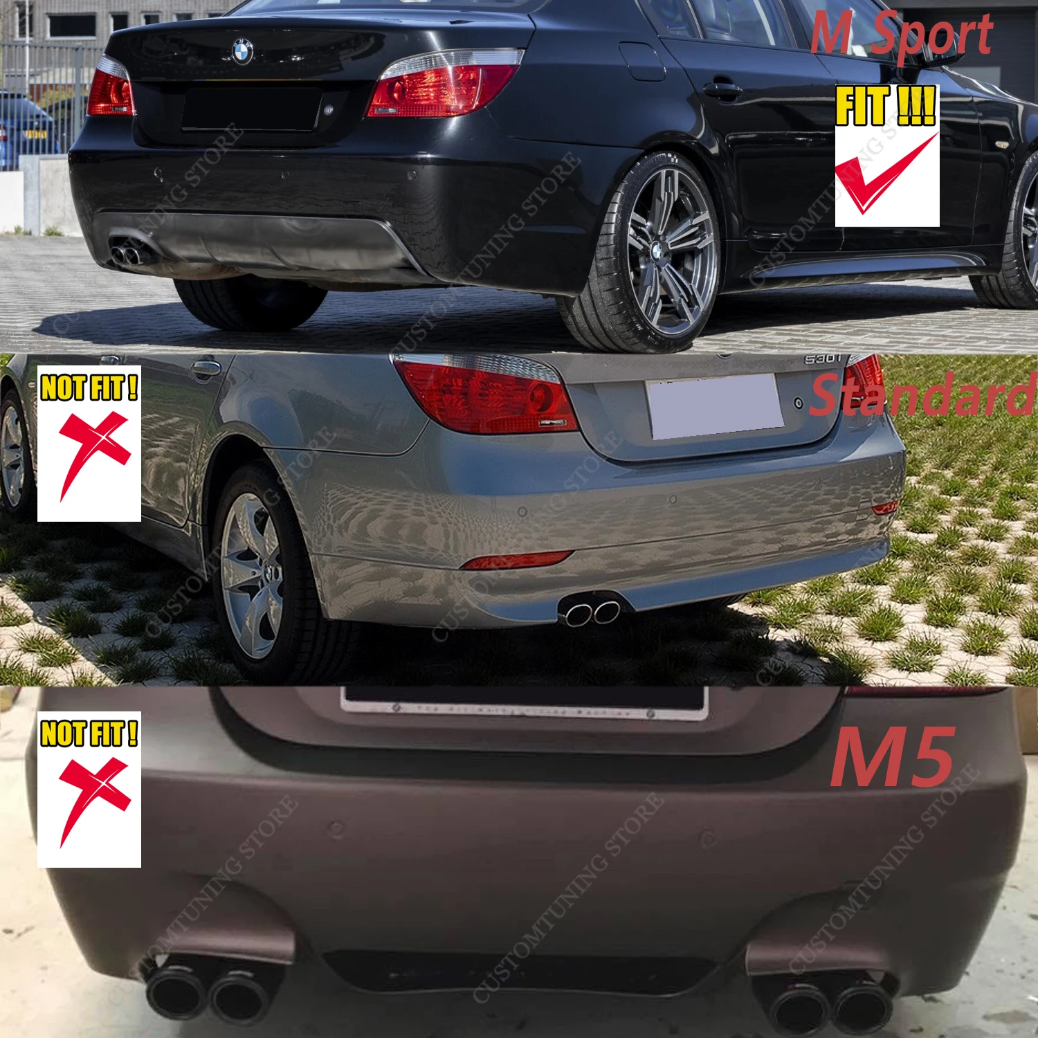 Do BMW E60 E61 M Performance Style Gloss Black Tylny dyfuzor serii 5 M Pack 2004-2010 Tylny zderzak Dyfuzor Splitter Bodykits