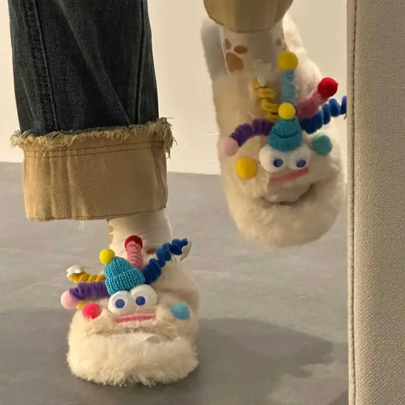 شباشب قطنية بنعل سميك وقطيفة توفر الدفء المضاد للانزلاق ومقاومة التآكل للاستخدام المنزلي شباشب شعر بعد الولادة #1