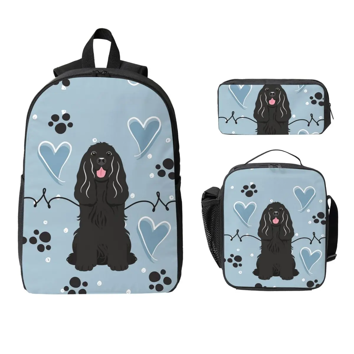 

Love Black Cocker Spaniel Backpack Student Boy Girls BookBag School Bag Laptop Shoulder Bags 3ps Insulated Lunch Bag Pencil Case