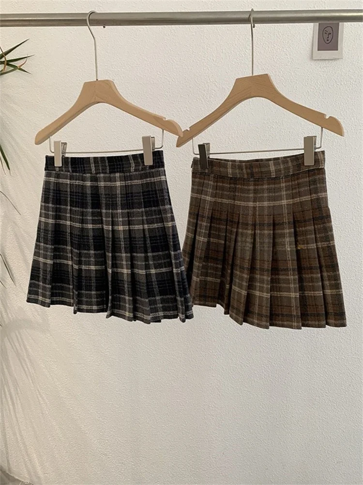 

Женская шерстяная юбка в клетку больших размеров, утепленная, с высокой талией, для весны, осени и зимы, с внутренним слоем для защиты от просвечивания