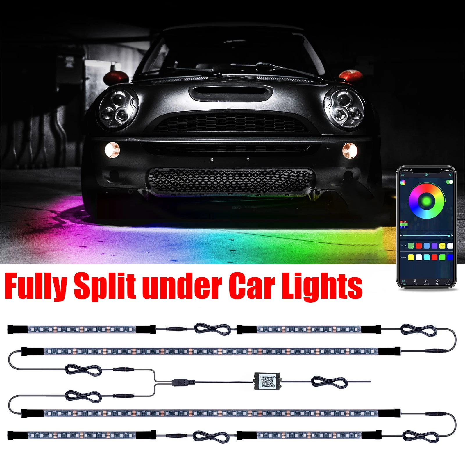 

Dynamic Streamer Car Underglow Light Flexible Strip LED Underbody APP Auto Neon RGB Decorative Atmosphere Lamp