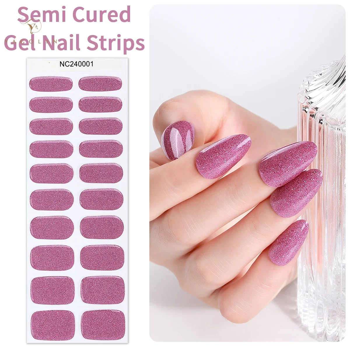 20 punte glitter gel UV adesivi per unghie viola blu verde strisce di gel per unghie semipurate per manicure adesivi adesivi per unghie decorazione