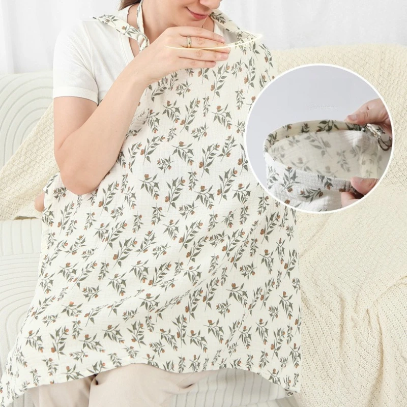 Nursing Cover for Breastfeeding, Privacy Baby Feeding Shawl, Breathable Cotton Muslin Adjustable Nursing Wrap Maternity