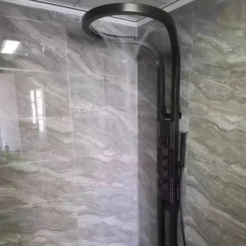 Tiktok Trend Popular Design Rainfall Waterfall Shower Head Black Brushed Silver Wall Mounted Rain Sprinkler Shower Set Panel