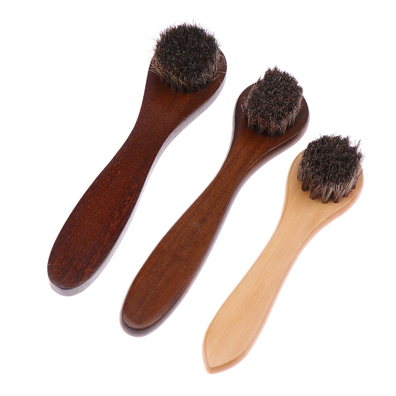 1Pc Shoe & Boot Polish Clean & Dust Durable Shoe Brush Long Wooden Handle Horsehair Shoe Brush