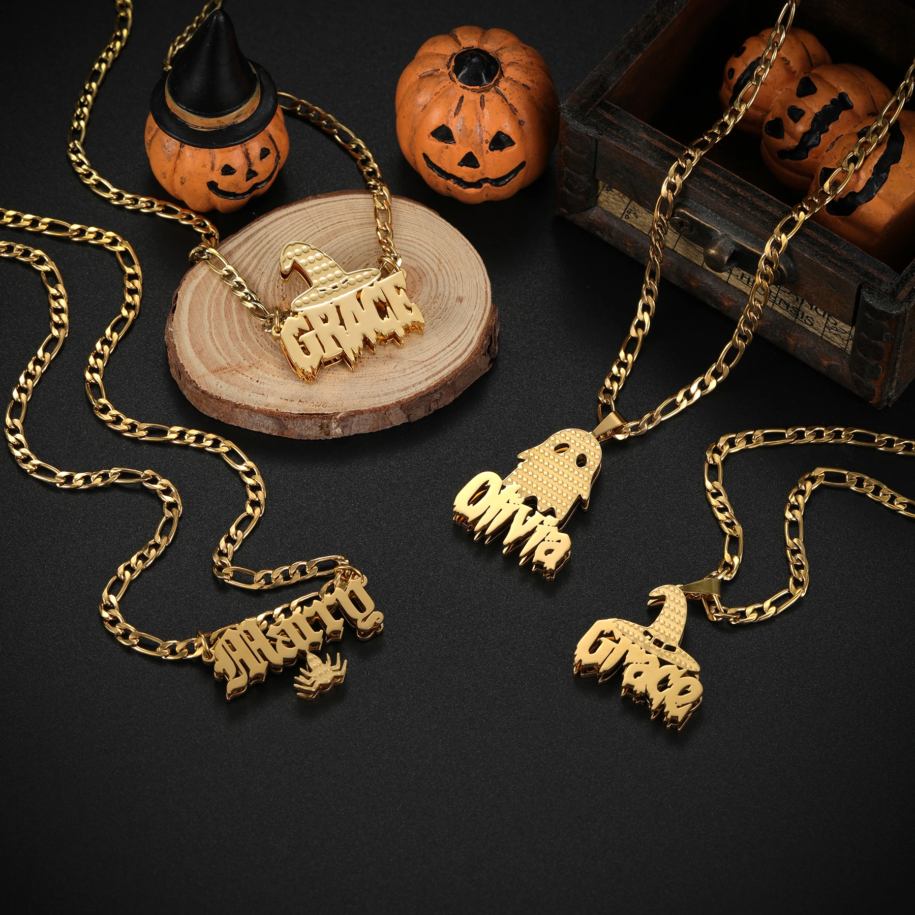 

Personalized ghost Name Necklace Custom Name Halloween Necklace Double layer Choker Name Necklace Halloween Jewelry Gift for Her