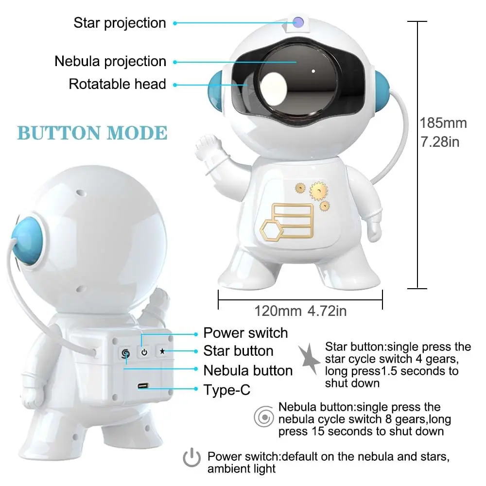 子供のための宇宙飛行士スタープロジェクター、タイマー付き銀河常夜灯、リモコン、360 ° 調整可能な寝室の装飾、美容ギフト