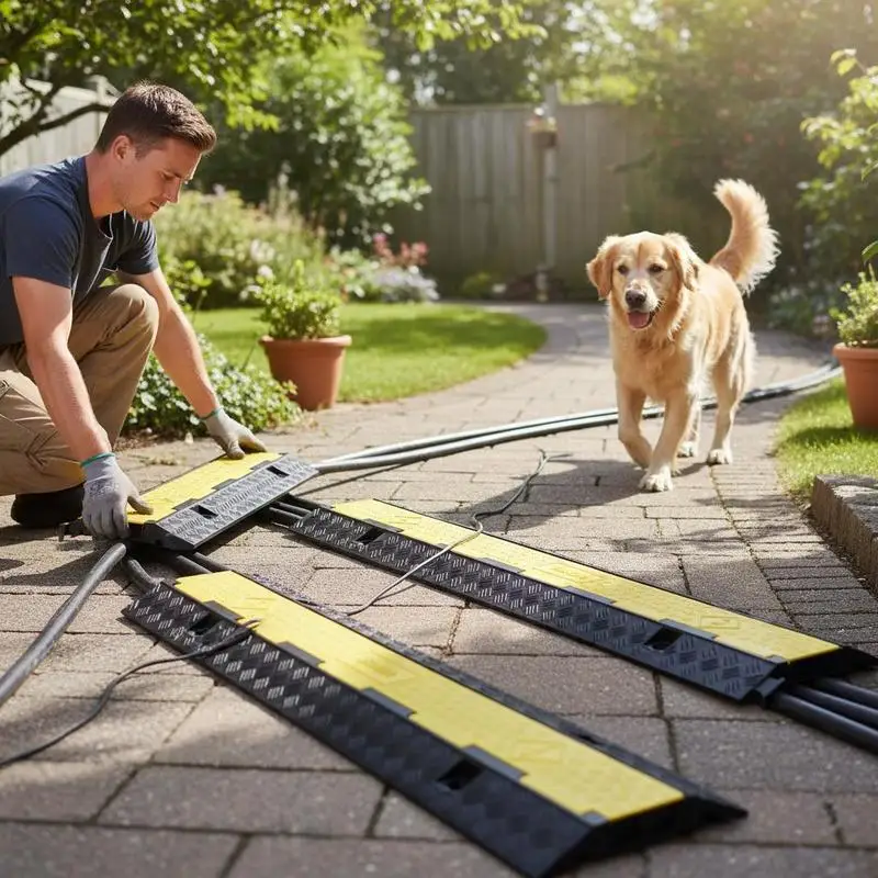 

Cable protection mat, cable duct, black, outdoor cable duct, 3 pieces, 2-channel hose bridge, cable bridge, drive-over protection, 98x24x4.5cm
