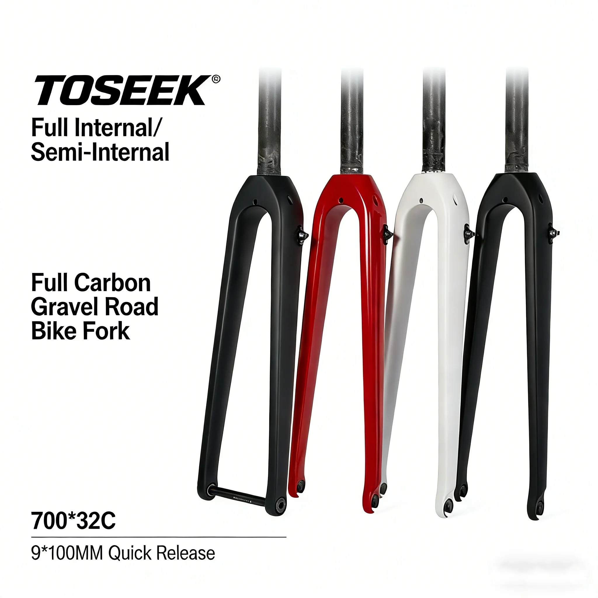 

TOSEEK Quick Release Road Bike Carbon Fiber Front Fork Gravel Straight Tube Spinal Disc Brake Fully Hidden Internal Routing 32C