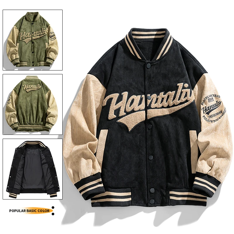 

Винтажная бейсбольная куртка свободного покроя в американском стиле для мужчин, модная повседневная модная куртка с вышивкой букв, весенне-осенняя мода