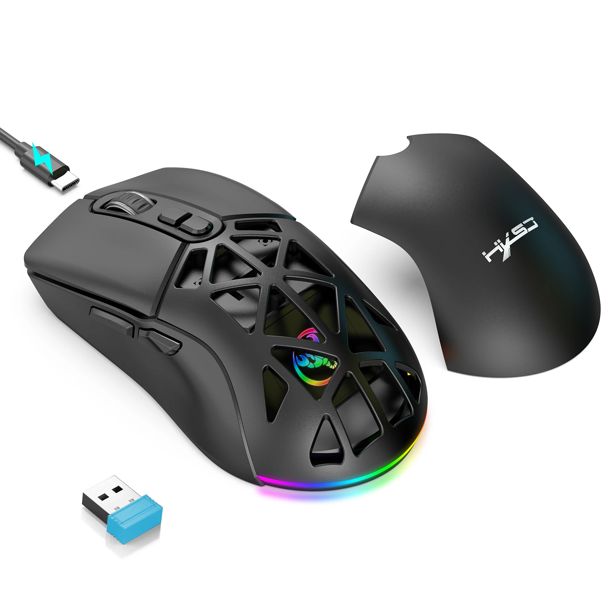 

Wireless Mouse with RGB Lighting - Rechargeable, 2.4G Optical, Right-Handed Design, Dual Mode Wireless Mouse for Gaming & Office