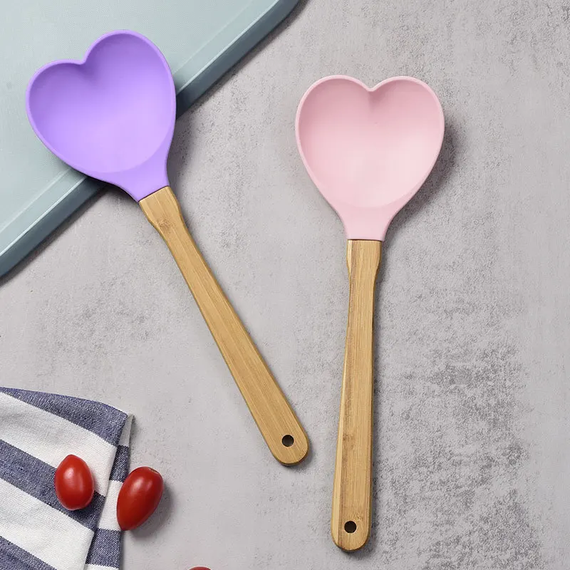 Heart Shaped Silicone Spatula with Bamboo Handle for Baking & Stirring, Meaningful Kitchen Gift for Housewarming, Mother’s Day &