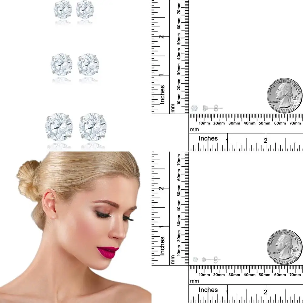 Juego de aretes de circonita cúbica con diamantes de imitación de oro de 10 quilates: 3 pares redondos, oro amarillo o blanco, joyería de lujo duradera