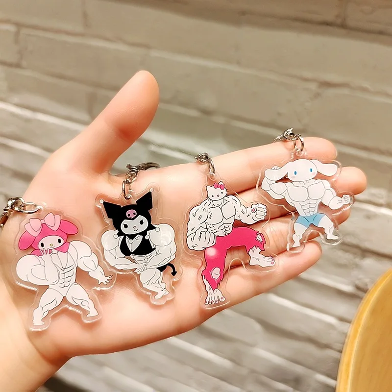 

Sanrio Keychain Cartoon Muscle Funny Kuromi Cinnamoroll Keychains Acrylic Hello Kitty Backpack Pendant Car Keyring Kid Toy Giift