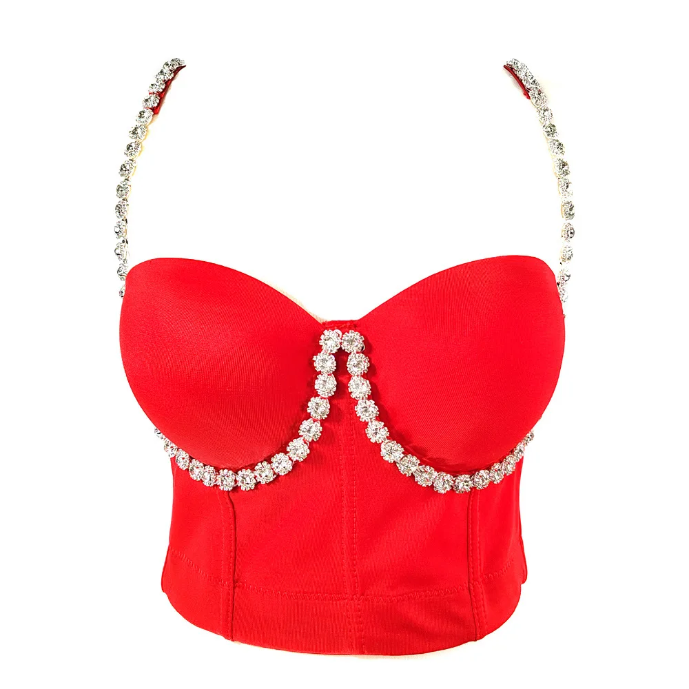 A865 Dropship Abiti da ballo di scena Abiti Dolce Memoria Pieno petto Backless Festa da donna Gilet con borchie di diamanti Reggiseno di danza popolare