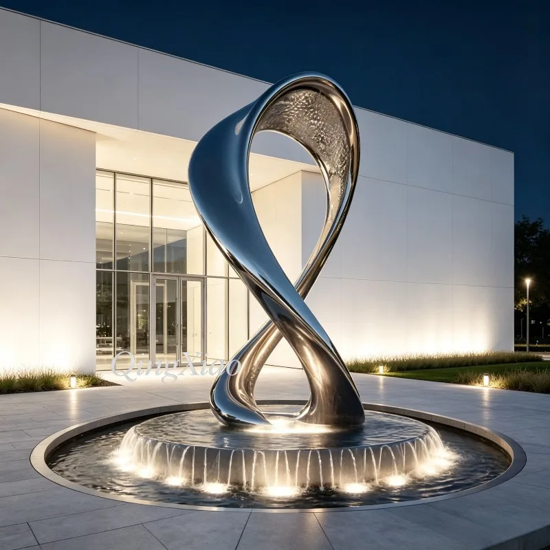 Custom Infinity Figure 8 Twisted Ribbon Stainless Steel Sculpture Mirror Polished Water Feature For Hotel Villa Garden Landscape