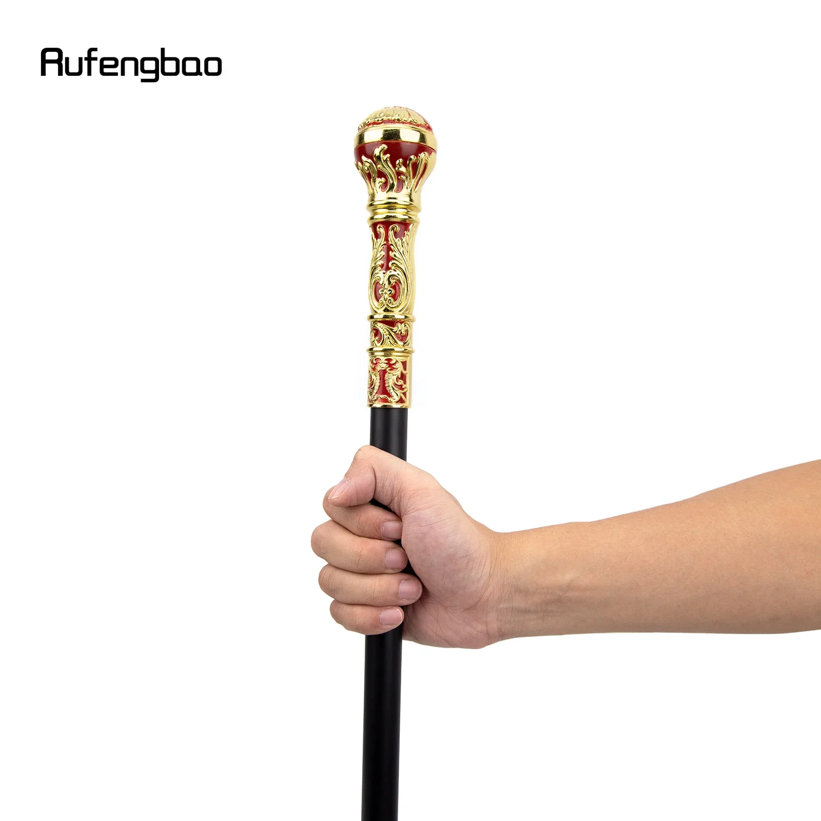 عصا مشي عصرية بمقبض دائري فاخر باللون الأحمر الذهبي للحفلات، عصا مشي أنيقة Steampunk وEyday 93 سم