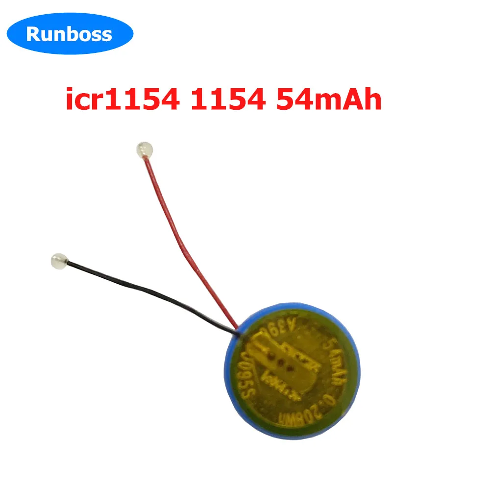 1-2PCS/lot 1154 LIR1154 3.7V 54mAh Li-polymer rechargeable button lithium 2-wire battery Wireless Headset TWS Bluetooth Earphone