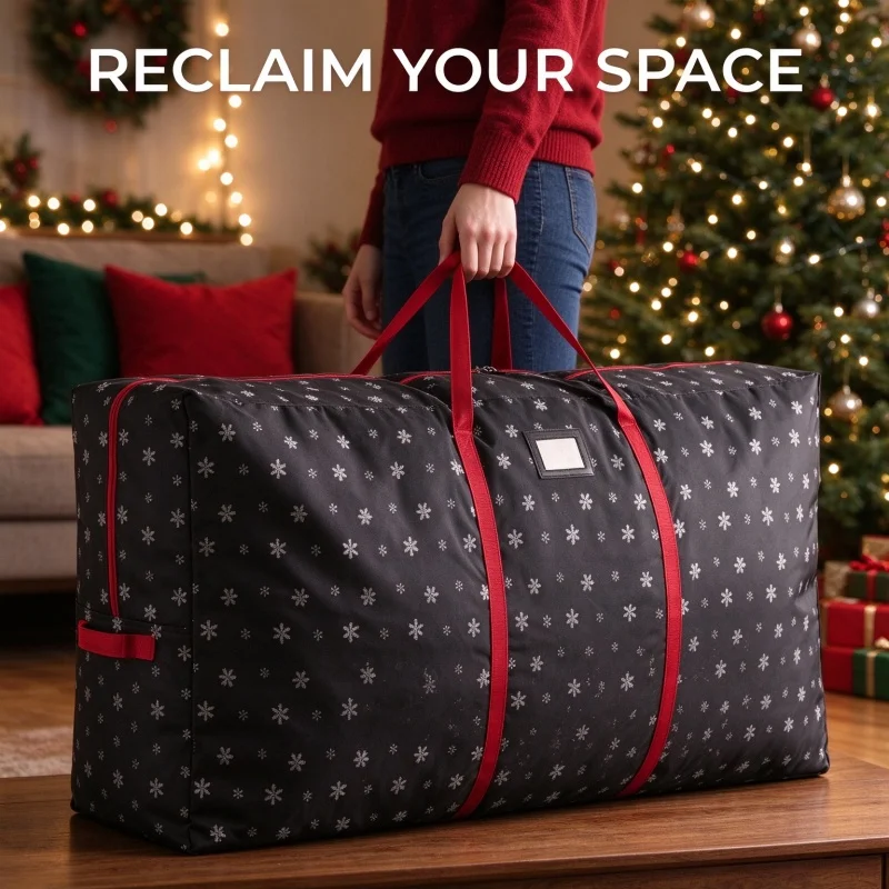 Christmas Tree Storage Bag - With Reinforced Handle and Label Pocket, Waterproof Oxford Cloth | Christmas Decoration Storage Bag
