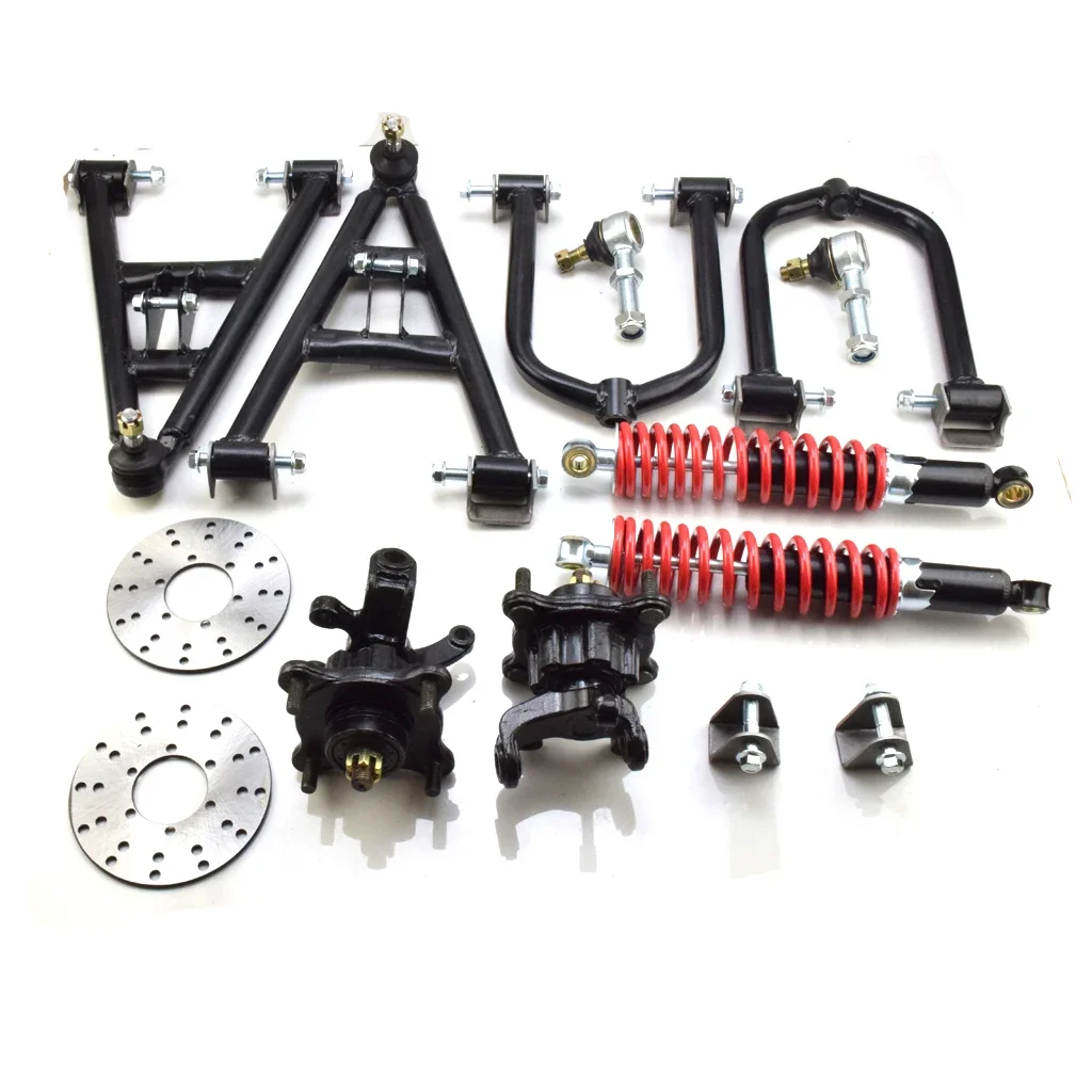 350mm ATV Quad Suspension Large Swing A-Arm Upper/Lower Steering Knuckle Spindle Disc 4 STUD Wheel Hub Shock GO Kart 305mm Shock