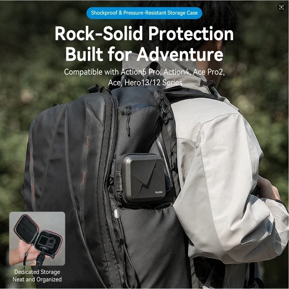 TELESIN Shockproof Storage Case for Gopro Hero 13 12 11 10 9 8 DJI OSMO Action 5 4 3 Insta360 ACE Pro Hard Shell Protection