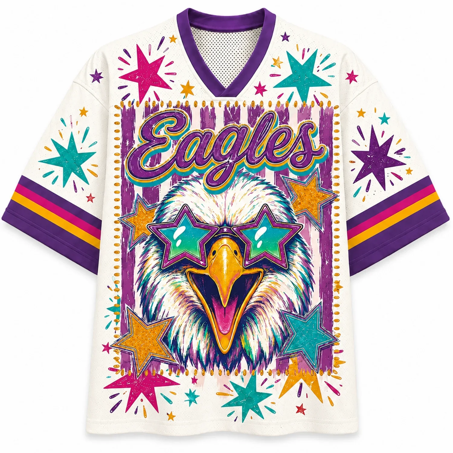 Retro Sports Jersey T-shirt Eagles No. 71 Cool Eagles Wearing Star Sunglasses Colorful Stars 3D Full Printed Mesh Streetwear Top