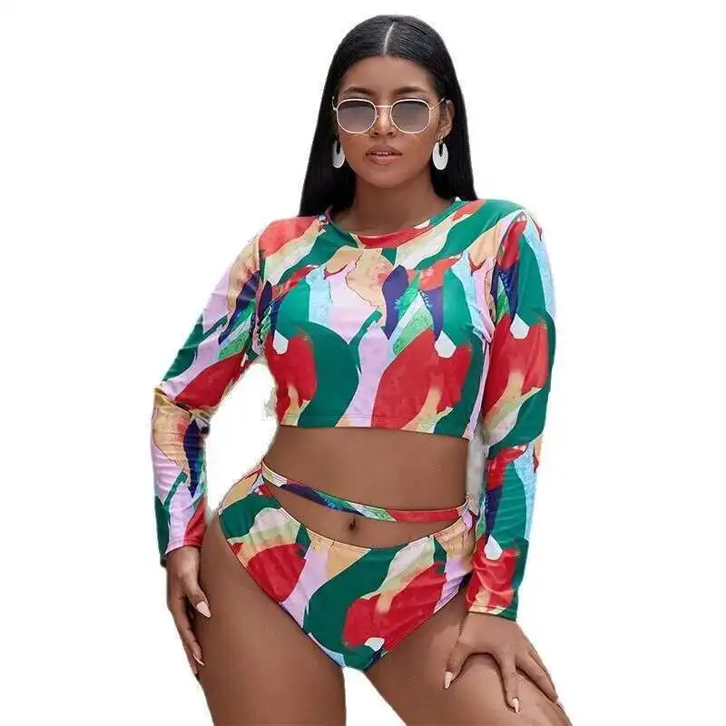 Nowy Plus Size Dzielony Strój Kąpielowy Damski Bikini Gorąca Sprzedaż Konserwatywny Długi Rękaw Wysoki Stan Strój Kąpielowy Plażowy Damski Casual Y2k