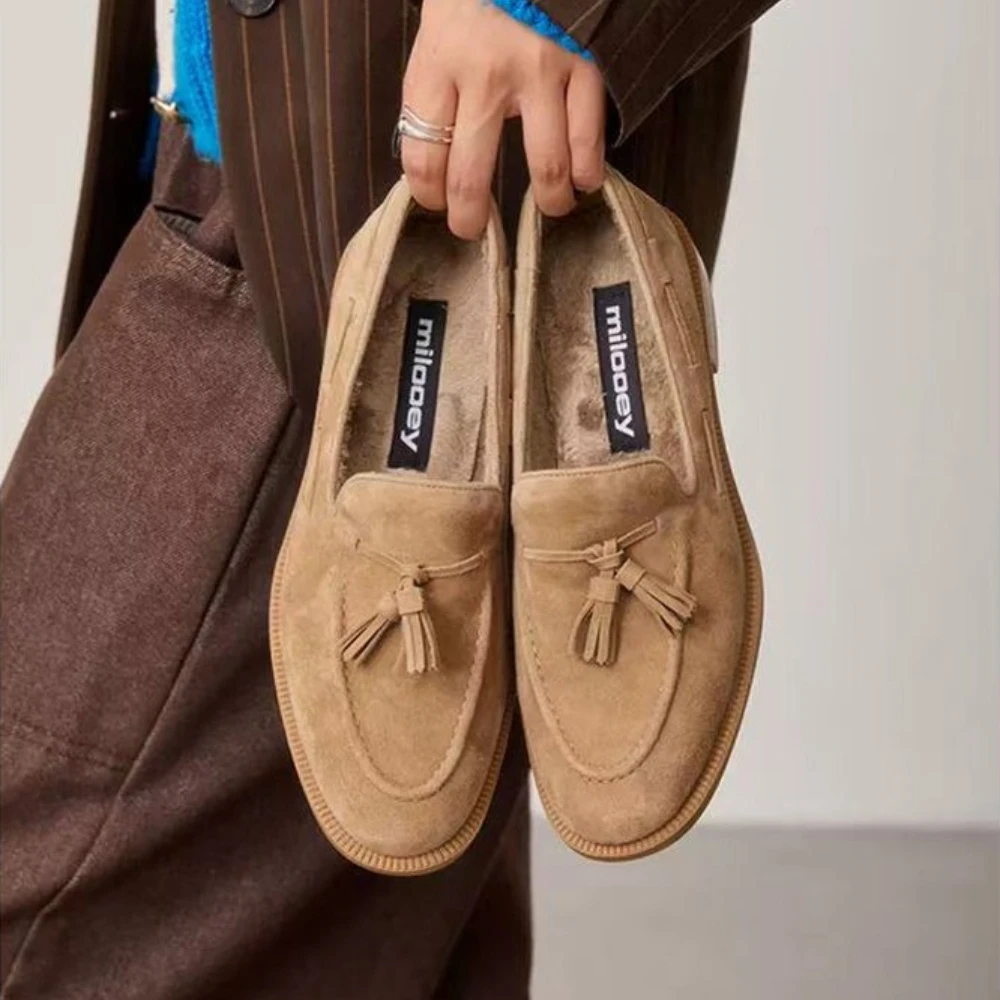 

Повседневные лоферы, женские замшевые туфли с кисточками и круглым носком, нескользящие туфли на плоской подошве, женские удобные винтажные лоферы на плоской подошве