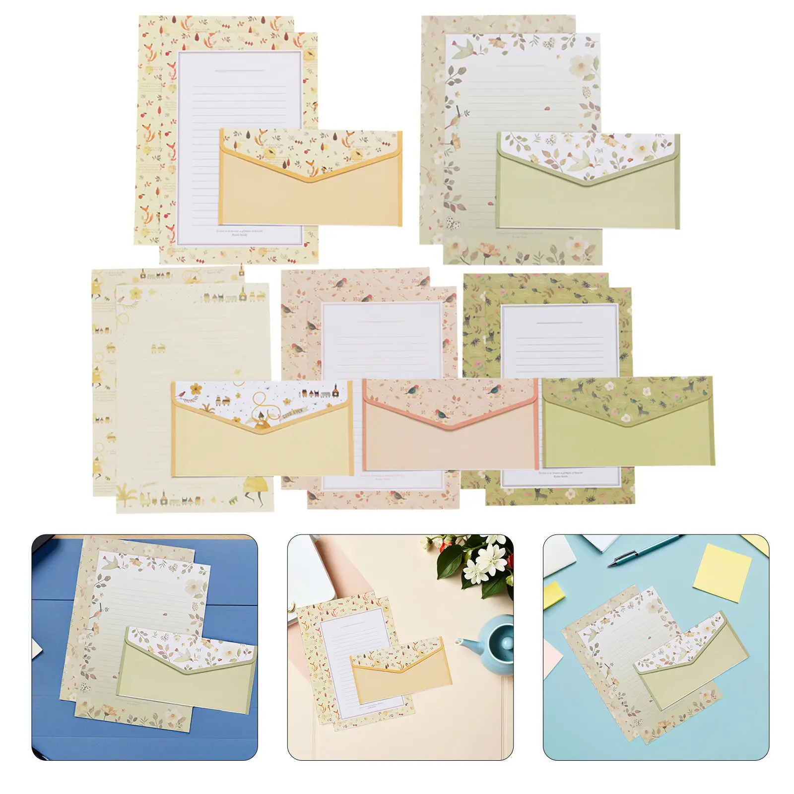 

5Sets Flower Pattern Envelope Letter Paper Stationery Kit 15 Envelopes 30 Sheets Eco Friendly Writing Paper for Letters