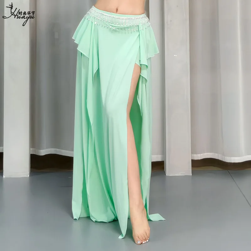 1pcs/lot woman fashion belly dance long skirt lady training dancing high slit skirt