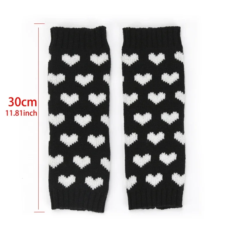 Gothic Lolita Anime Soft Knitted Gloves JK Girls Mittens Autumn Winter Oversleeve Women Heart Block Cuff Fingerless Arm Warmers