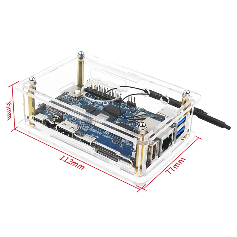 Caso acrílico para laranja pi 5/5b, concha transparente, antena de suporte, ventilador, dissipador de calor, fonte de alimentação