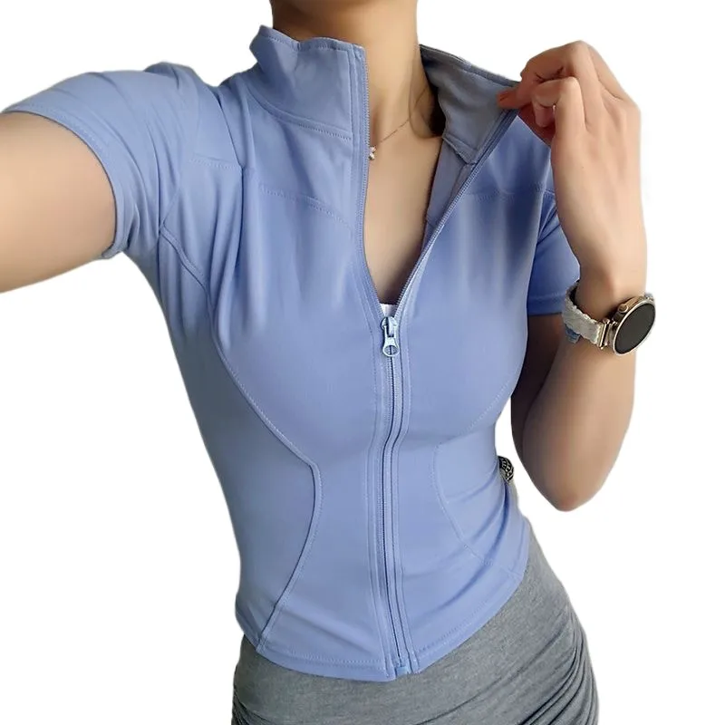 AliExpress KIDCRKJ Casual Slim Sports Women Coat Short Sleeve Zipper Tops Female Cycling Running Yoga Outfit Clothes Summer Sport Jacket