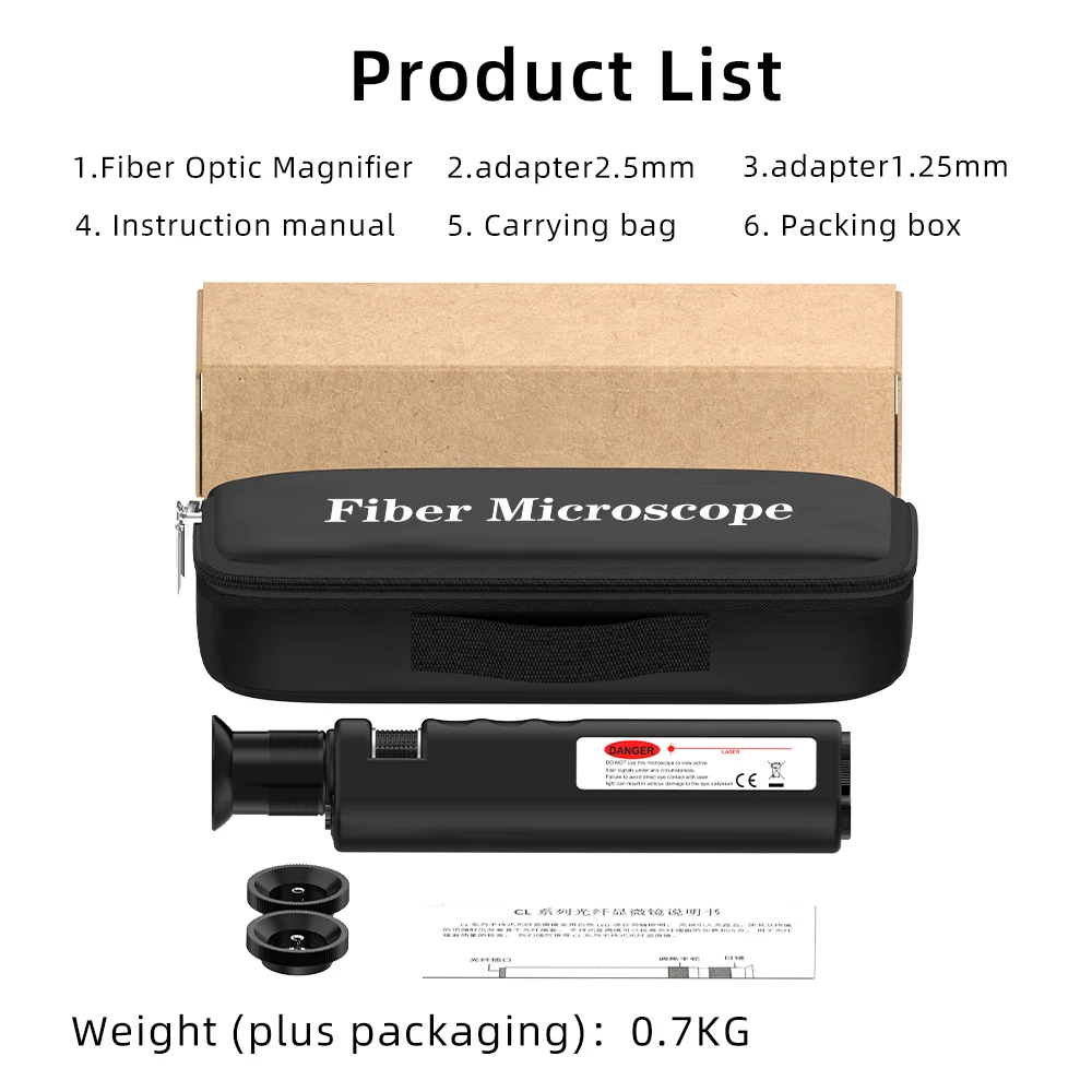 Web Tool Optical Fiber End Face Magnifier 100/200/400X Multiples Fiber Inspection Microscope 2.5mm(SC/FC/ST) /1.25mm(LC)