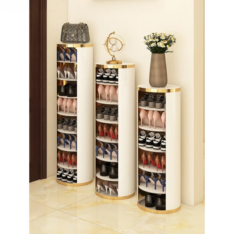 Rotating shoe cabinet saves space, shoe rack at the door of the household, round cylindrical vertical small-entry storage